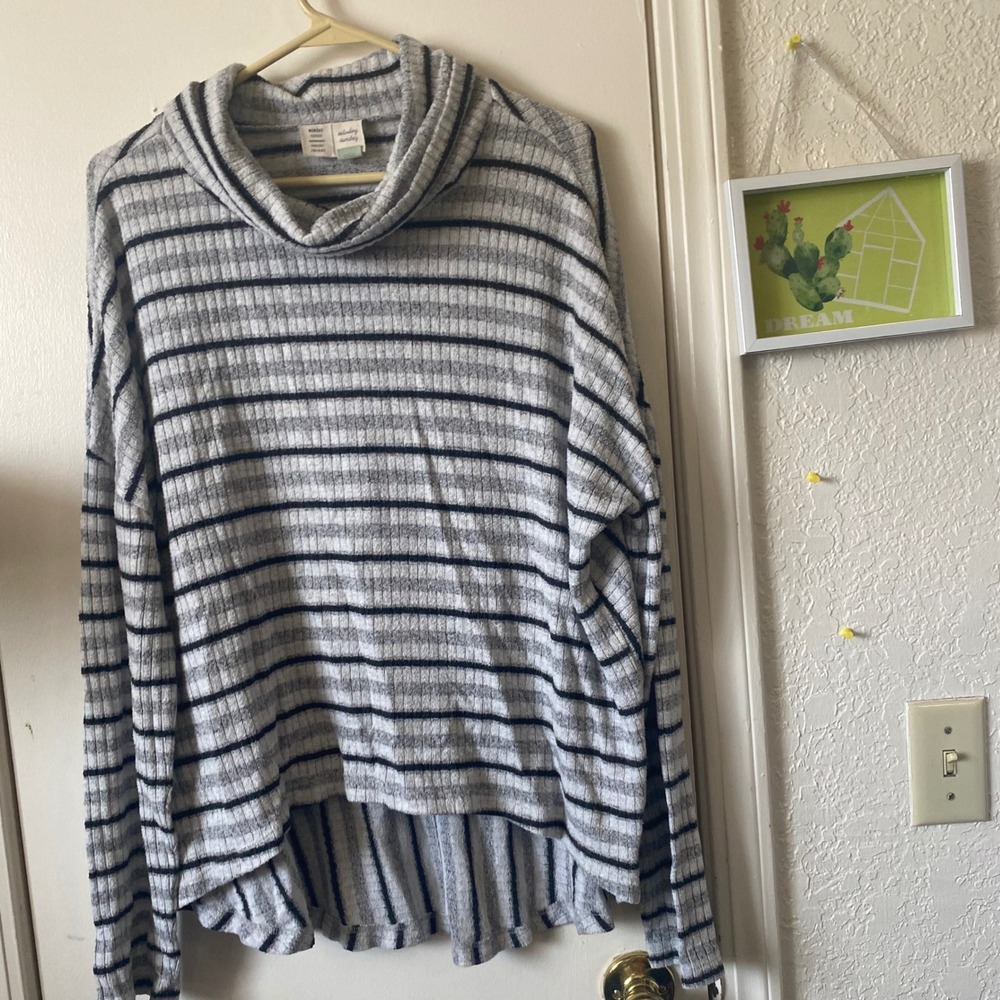 Saturday‎ Sunday Anthropologie Striped Cowl Neck Long Sleeve Top L Gray Cozy